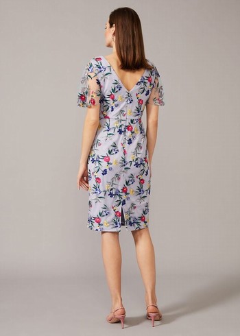 Phase Eight Lorie Floral Embroidered Dress Lavender Canada | HRQVXU-153